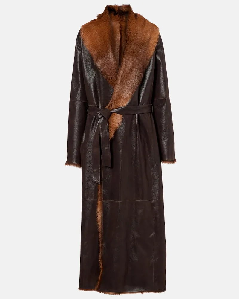 Magda Butrym Wendbarer Mantel aus Leder und Shearling Braun