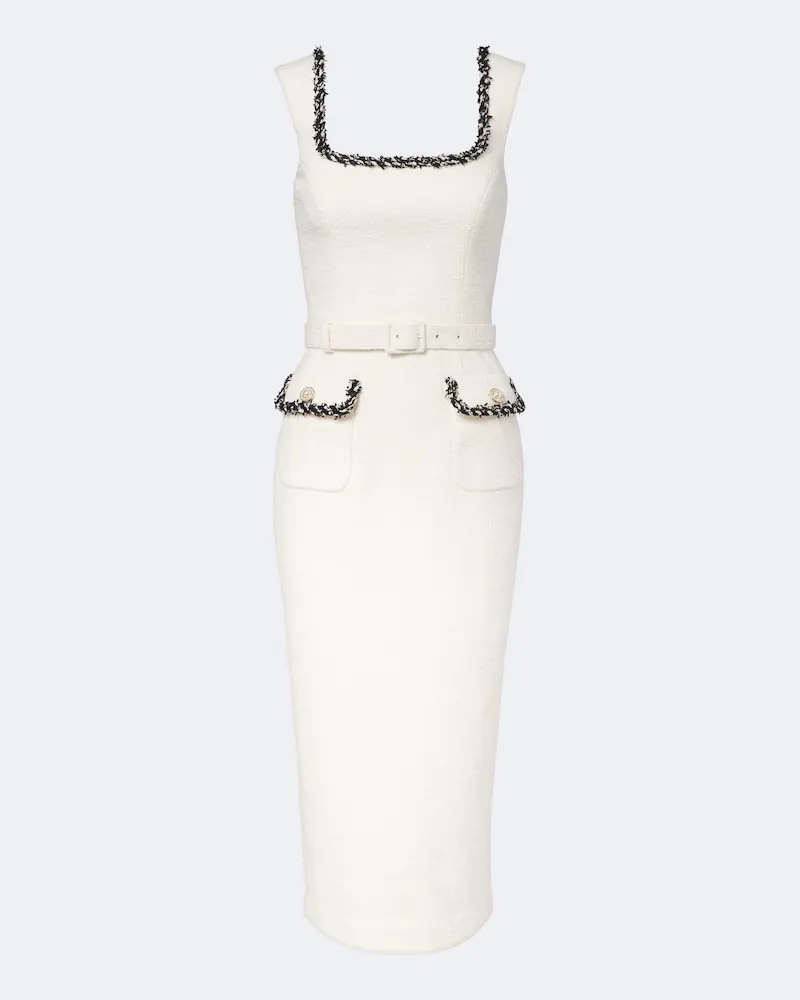 Rebecca Vallance Midikleid Jacquie aus Tweed Weiß