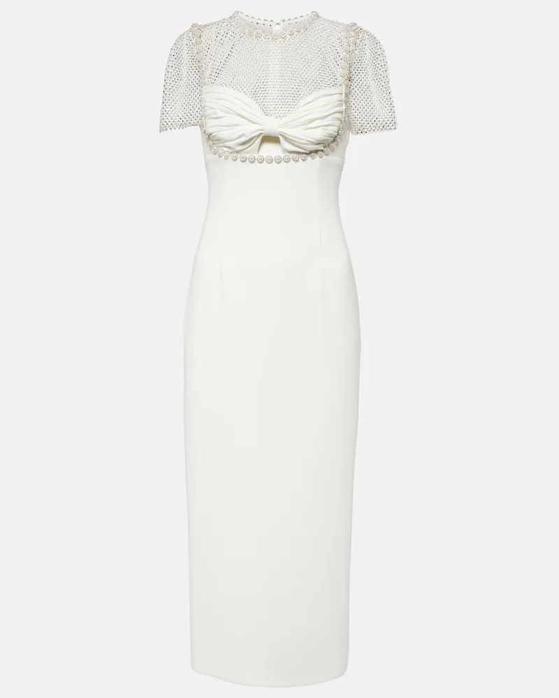 Self-Portrait Bridal Verziertes Midikleid aus Crêpe Weiß