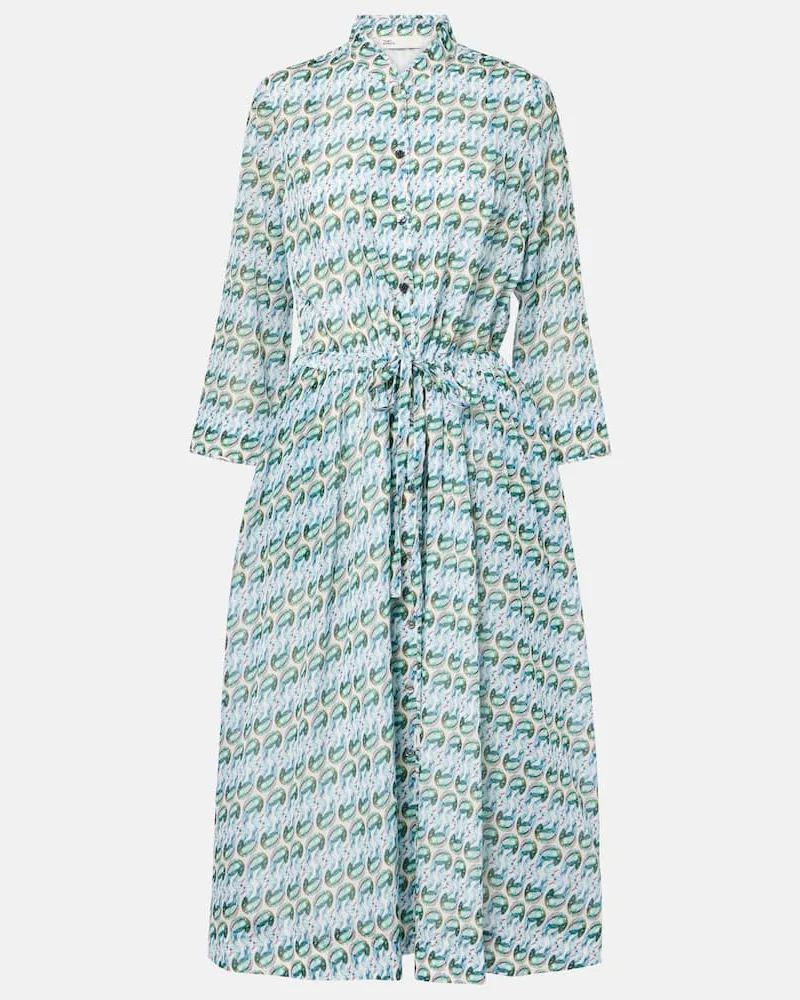 Tory Burch Bedrucktes Midikleid aus Seide und Baumwolle Blau