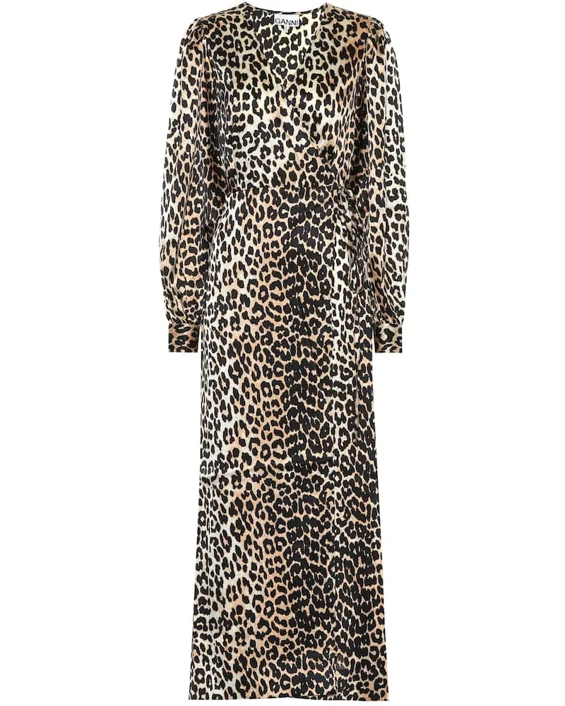 Ganni Wickelkleid aus einem Seidengemisch Braun
