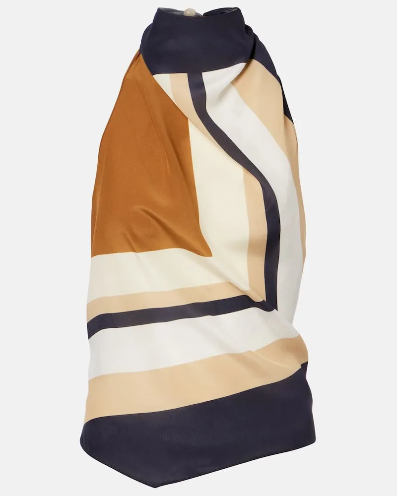 SIR Bedrucktes Neckholder-Top aus Seide Multicolor