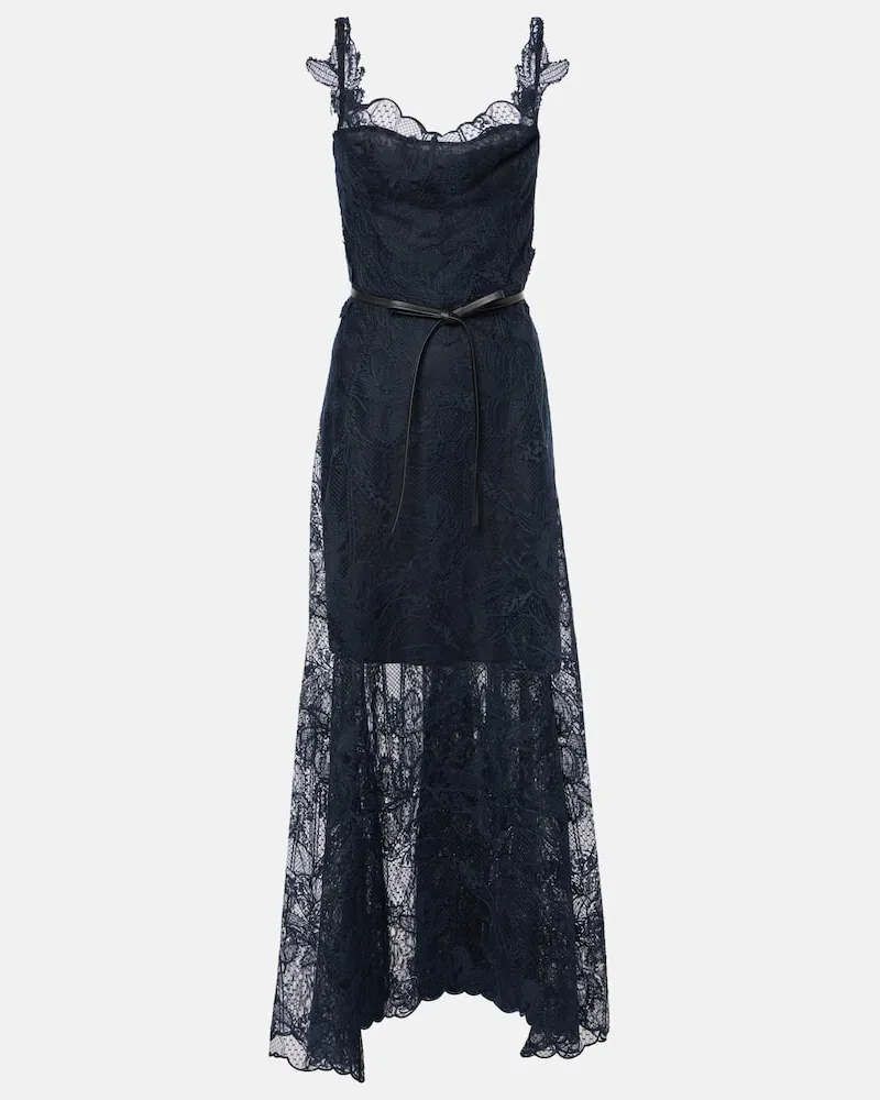 Oscar de la Renta Maxikleid aus Spitze Blau