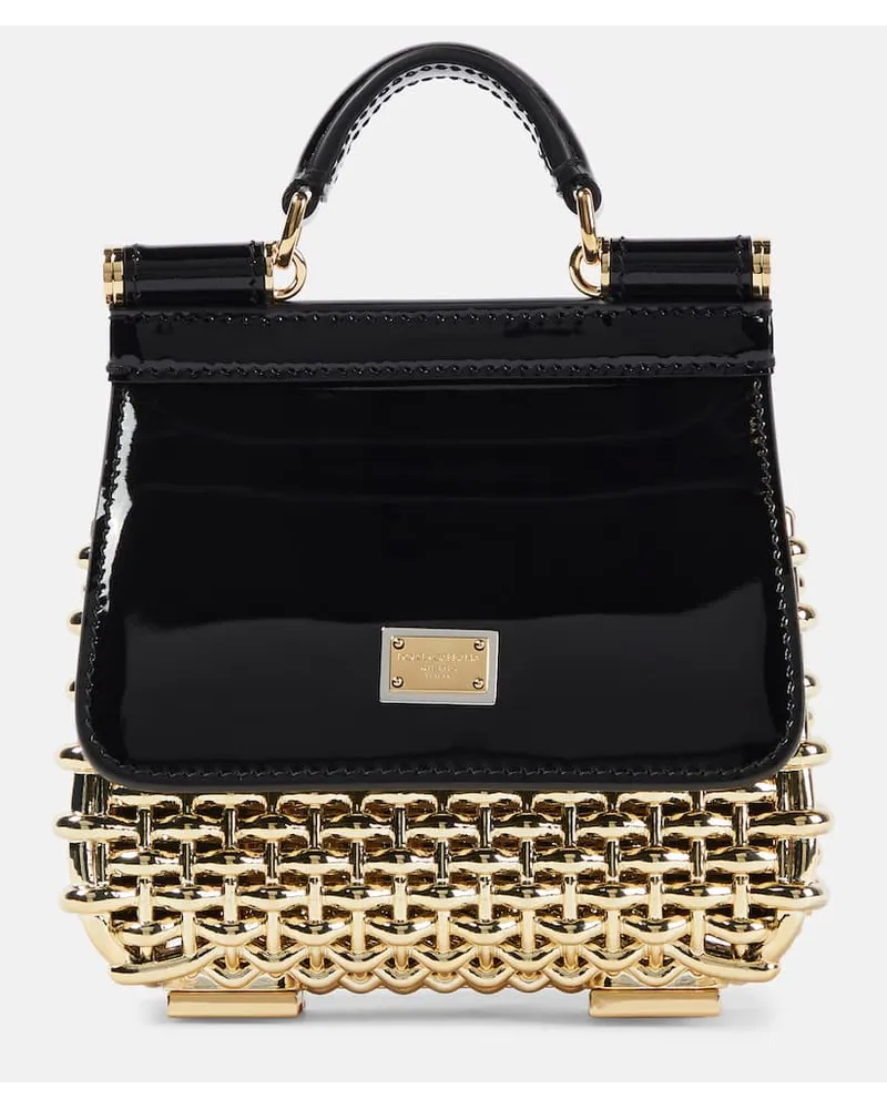 Dolce & Gabbana Tote Sicily Box Mini mit Lackleder Gold