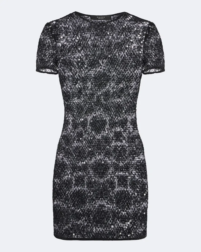 Gucci Minikleid aus Spitze mit Pailletten Schwarz