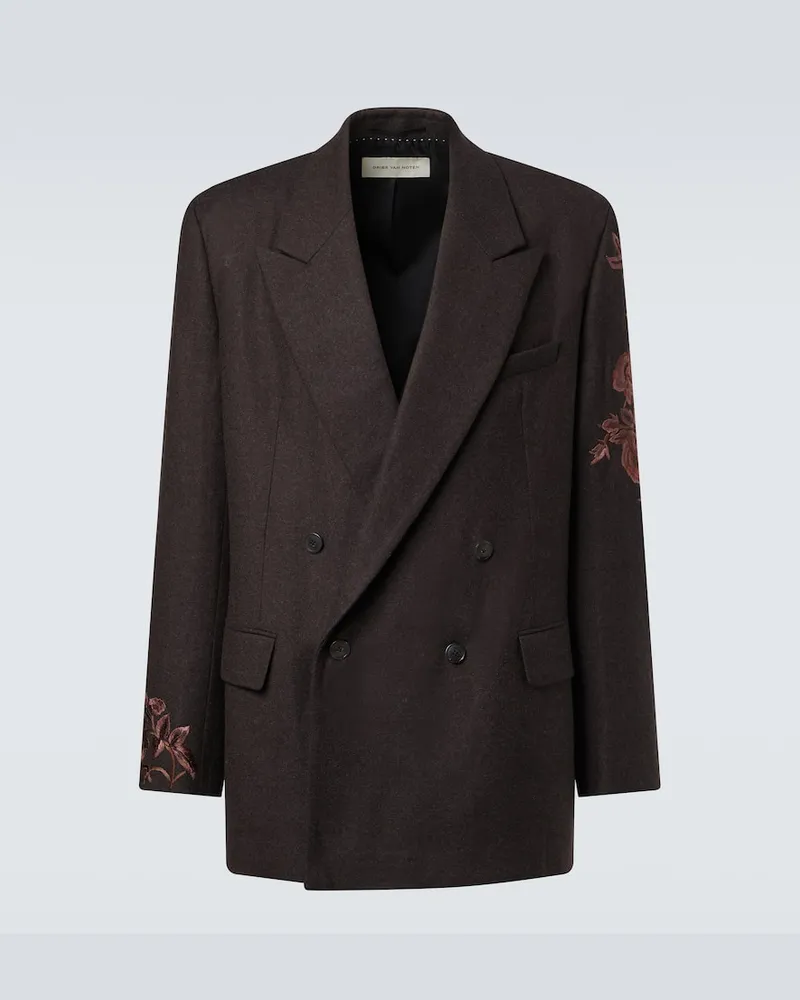 Dries van Noten Bestickter Blazer aus Wolle Braun