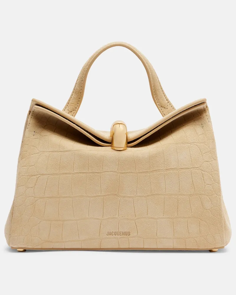 Jacquemus Schultertasche Valérie Small aus Veloursleder Beige