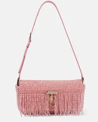 Jimmy Choo Verzierte Schultertasche Avenue Mini aus Satin Pink