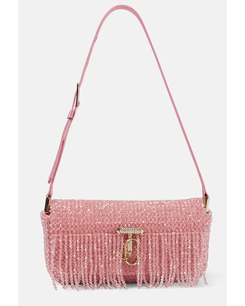 Jimmy Choo Verzierte Schultertasche Avenue Mini aus Satin Pink