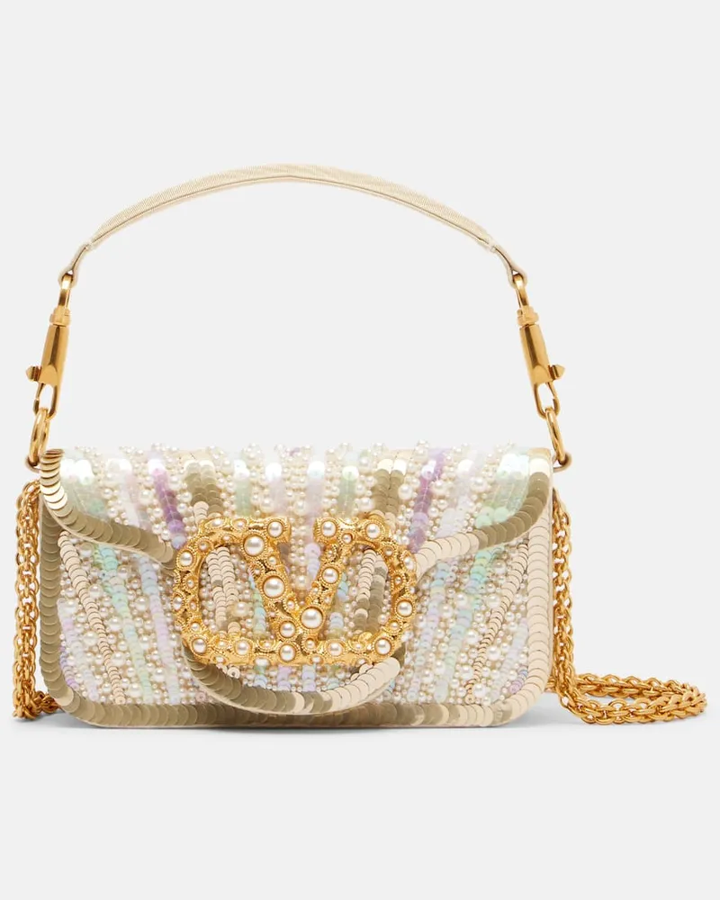 Valentino Garavani Verzierte Schultertasche Locò Small aus Satin Multicolor