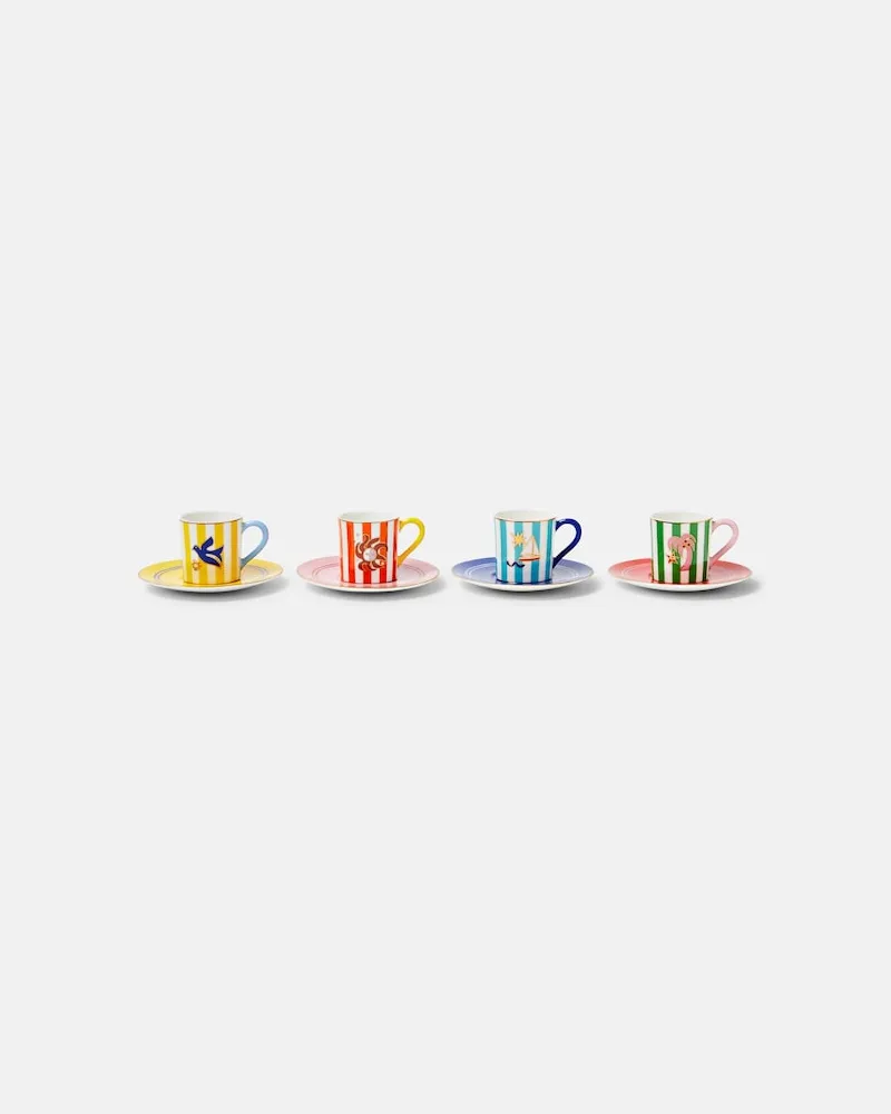 Jonathan Adler Set Playa aus vier Espressotassen aus Porzellan Multicolor
