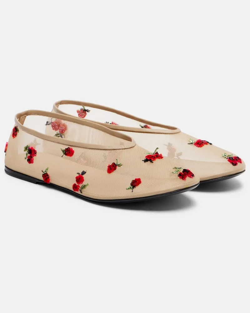 KHAITE Bestickte Ballerinas Marcy aus Mesh Transparent