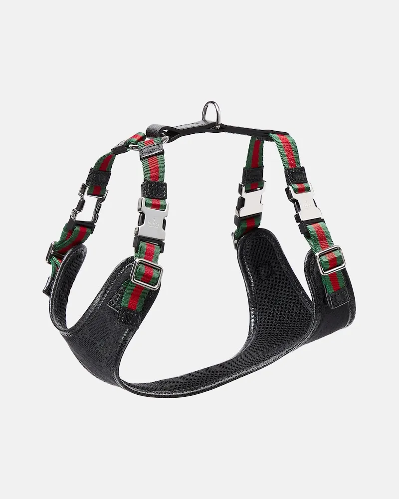 Gucci Geschirr für Hunde XS GG aus Canvas mit Leder Schwarz