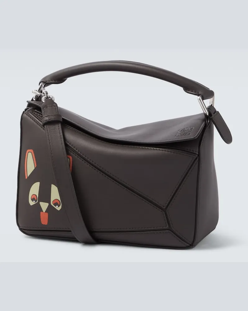 Loewe X Louis Wain Tote Bag Puzzle Futurist Cats Small Schwarz