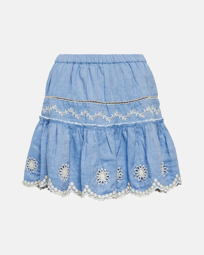 LoveShackFancy Minirock Cava aus Baumwolle und Leinen Blau