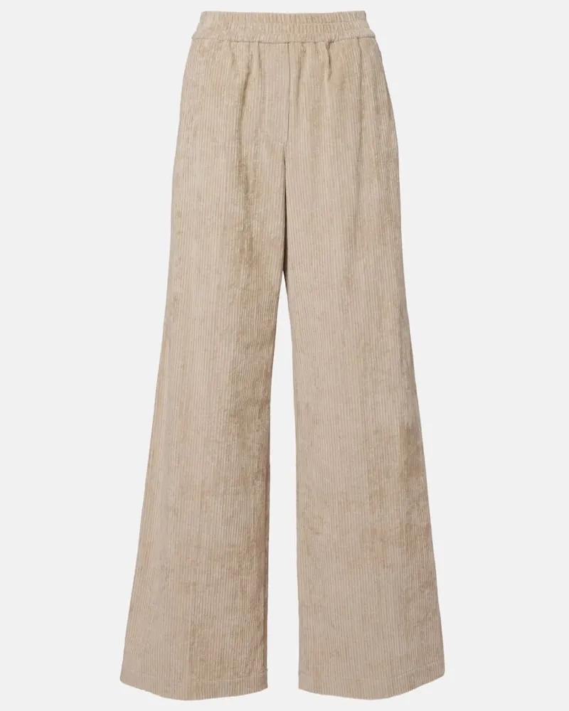 Brunello Cucinelli Weite High-Rise-Hose aus Baumwoll-Cord Beige