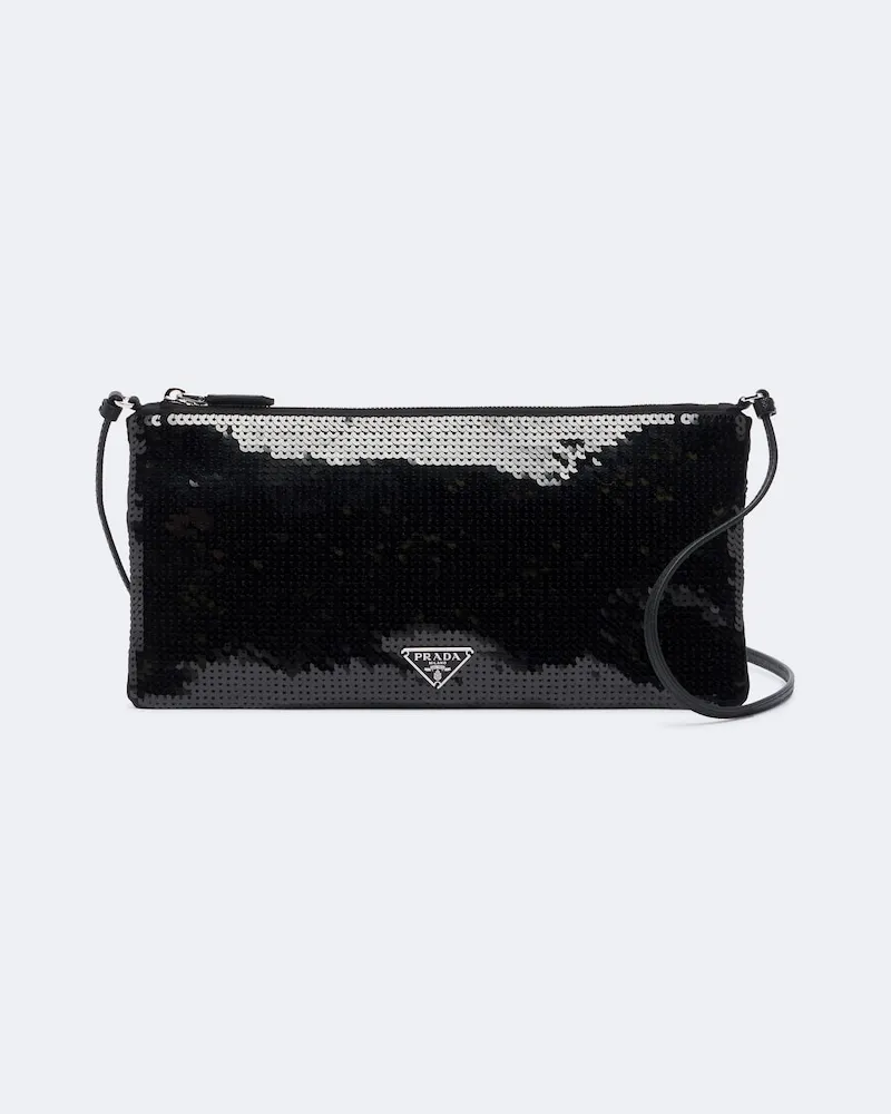 Prada Schultertasche mit Leder und Pailletten Schwarz