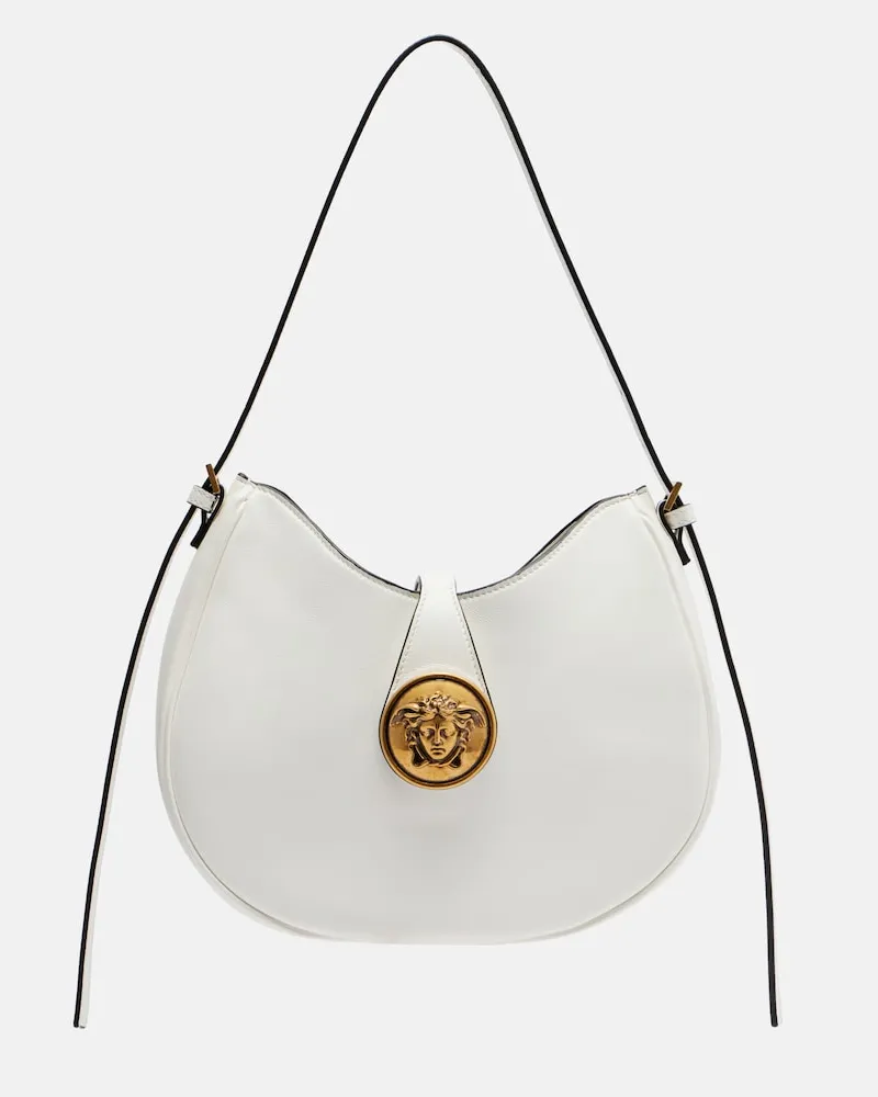 Versace Schultertasche Embleme Small aus Leder Weiß