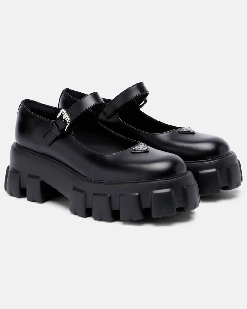 Prada Mary-Jane-Ballerinas Monolith aus Leder Schwarz