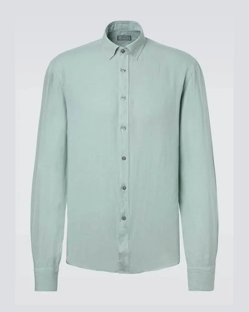 Canali Hemd aus Leinen Grün