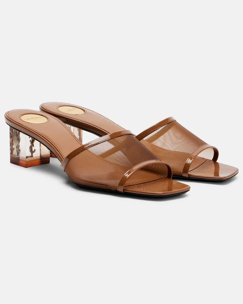 Saint Laurent Pantoletten Sip aus Mesh und Leder Braun