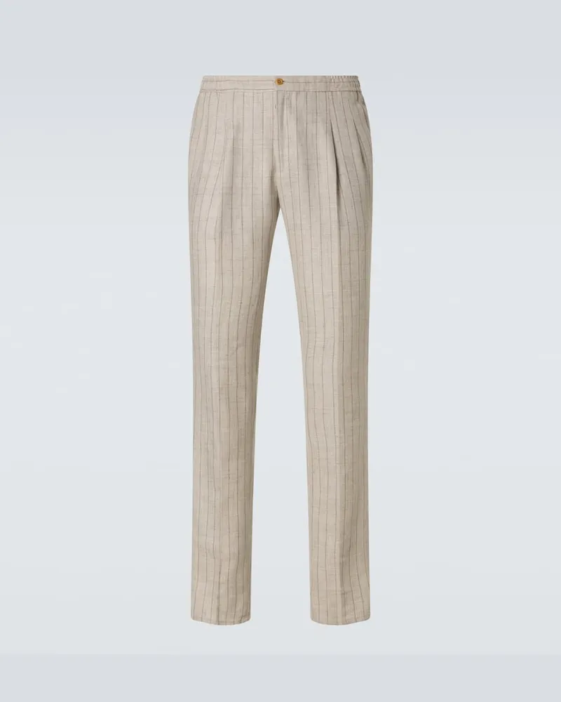 Rubinacci Schmale Hose aus Leinen und Wolle Beige