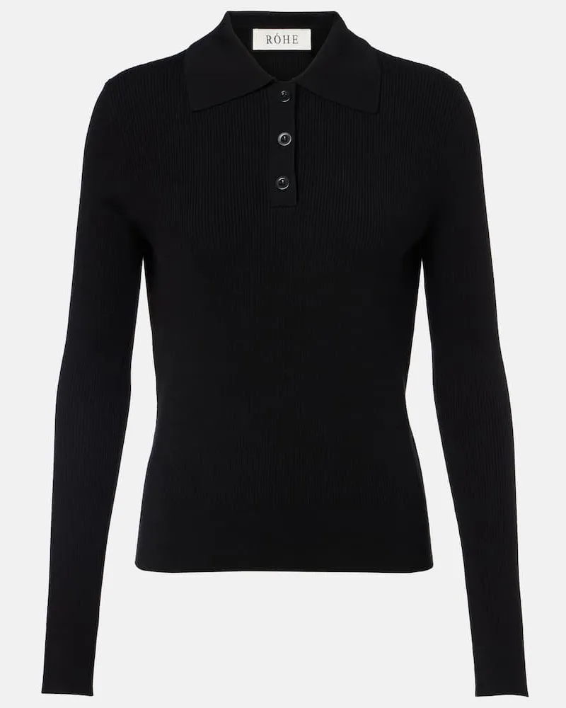Róhe Róhe Polohemd aus Rippstrick Schwarz