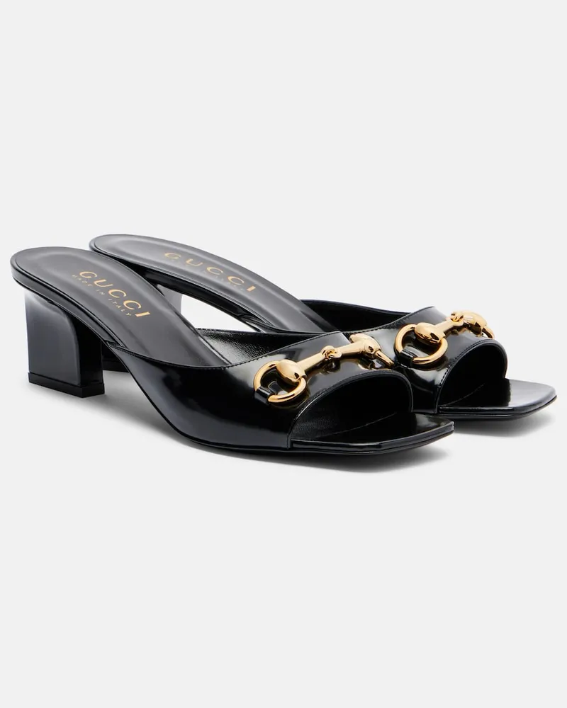Gucci Pantoletten Signora Horsebit aus Lackleder Schwarz