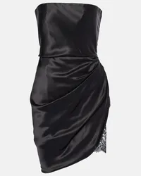 Saint Laurent Minikleid aus Seidensatin mit Spitze Schwarz