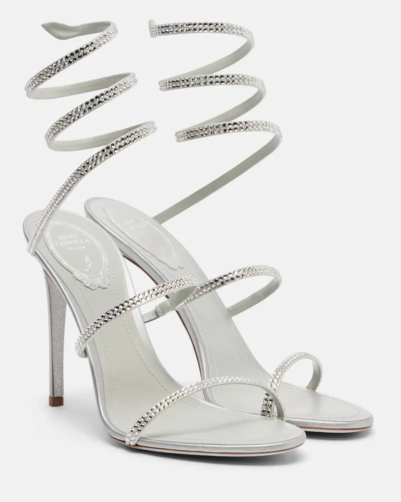 René Caovilla Sandalen Cleo aus Satin mit Kristallen Grau