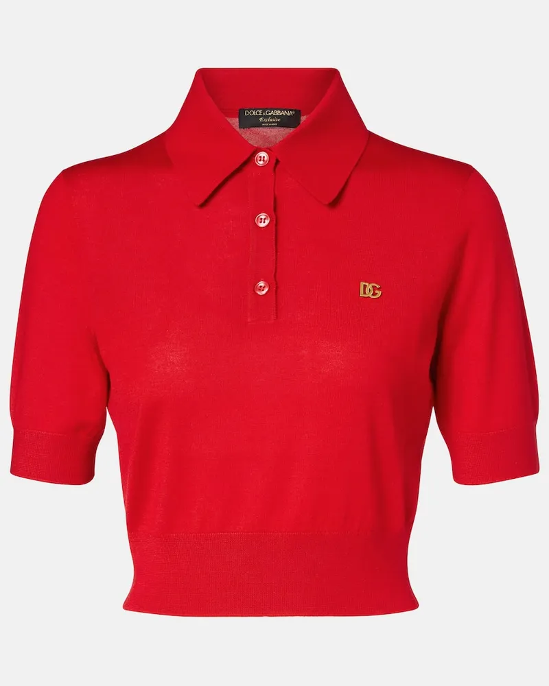 Dolce & Gabbana Polohemd aus Kaschmir und Seide Rot