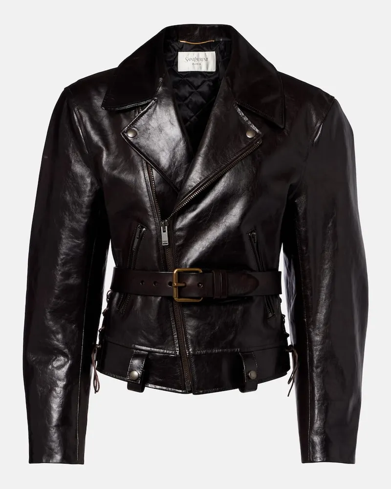 Saint Laurent Bikerjacke aus Leder Braun