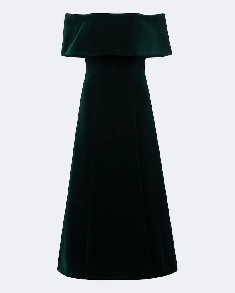 EMILIA WICKSTEAD Off-Shoulder-Midikleid aus Baumwollsamt Grün