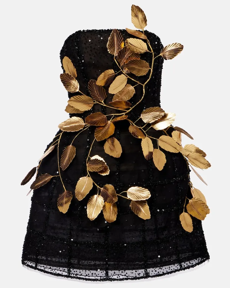 Oscar de la Renta Verziertes Cocktailkleid mit Pailletten Schwarz