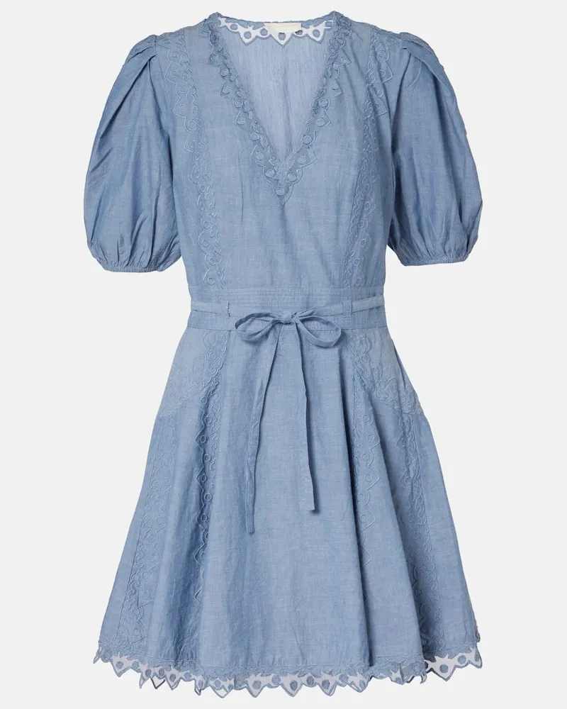 Ulla Johnson Minikleid Camila aus Baumwolle mit Spitze Blau