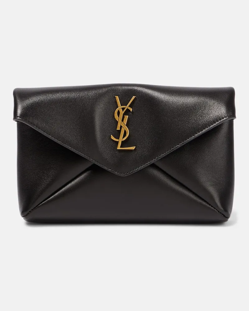 Saint Laurent Clutch Cassandre Small aus Leder Schwarz