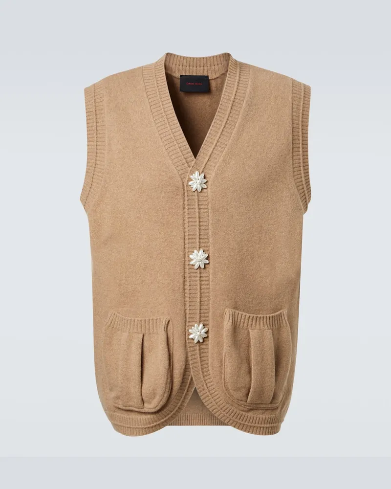 Simone Rocha Weste aus einem Wollgemisch mit Zierperlen Beige