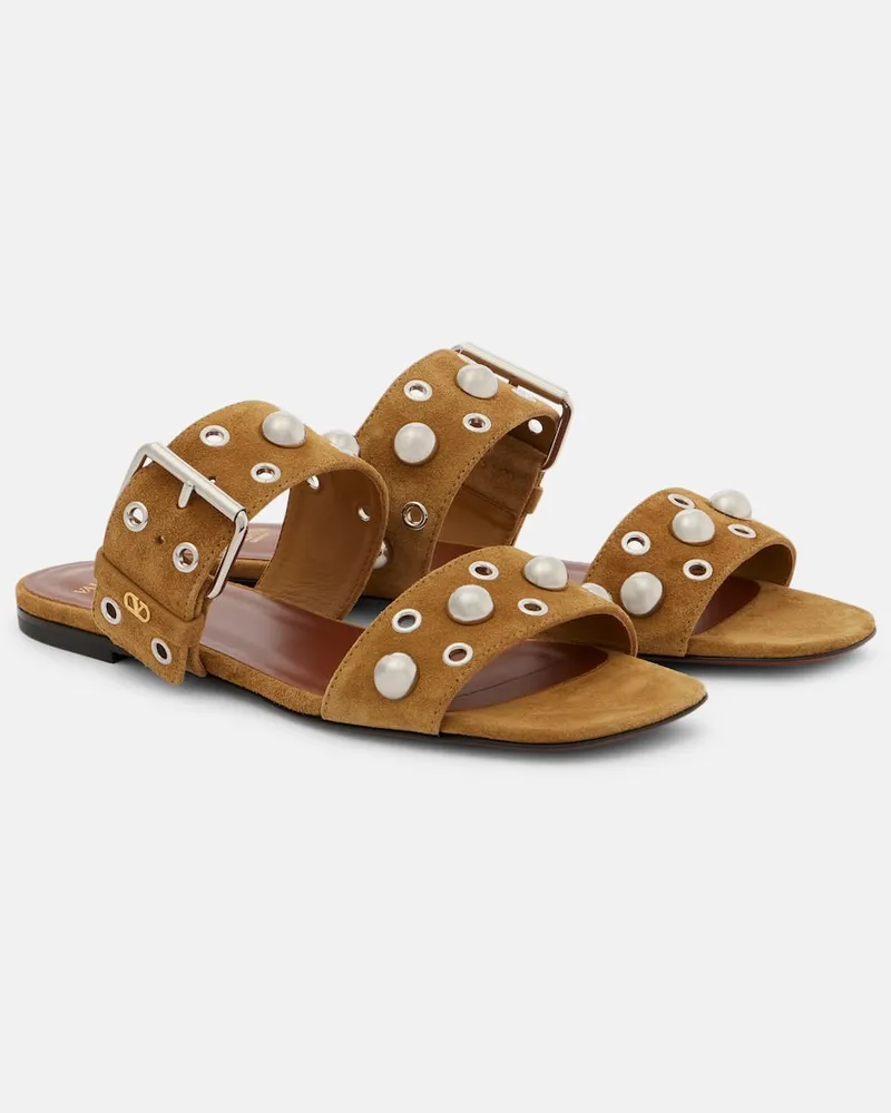 Valentino Garavani Verzierte Sandalen Nellcôte aus Veloursleder Braun
