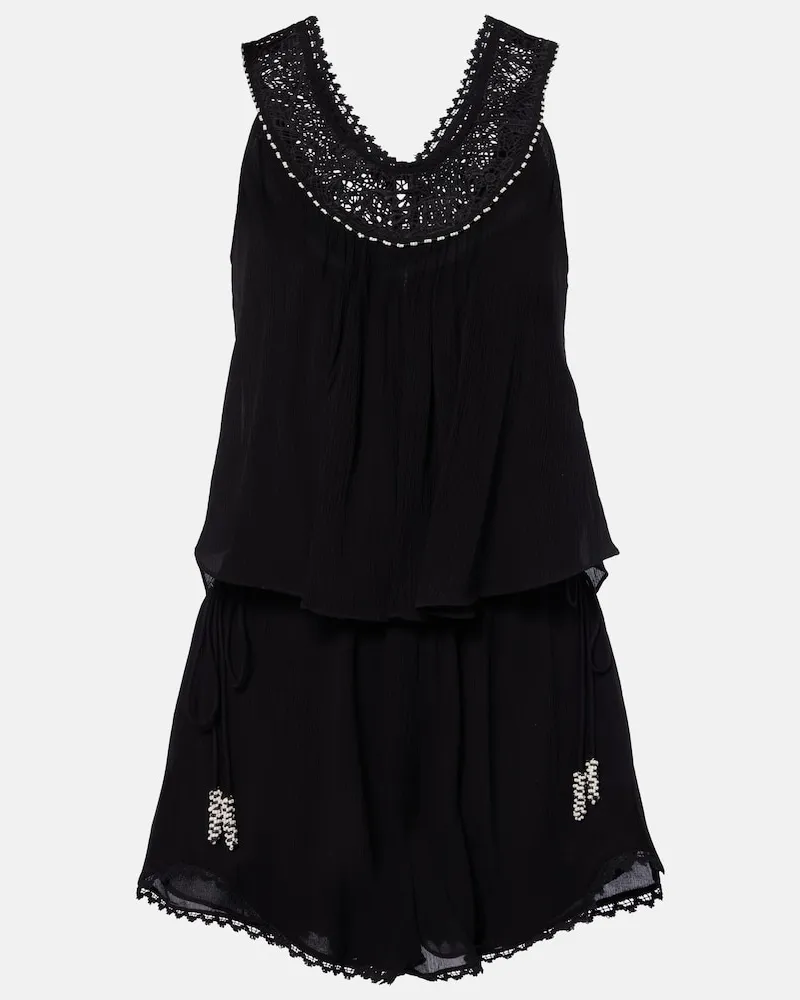 Isabel Marant Verzierter Playsuit Nilany aus Seide Schwarz