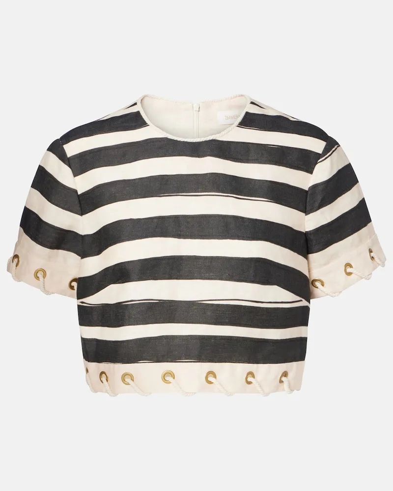 Zimmermann Cropped-Top Rebellion aus Leinen Schwarz