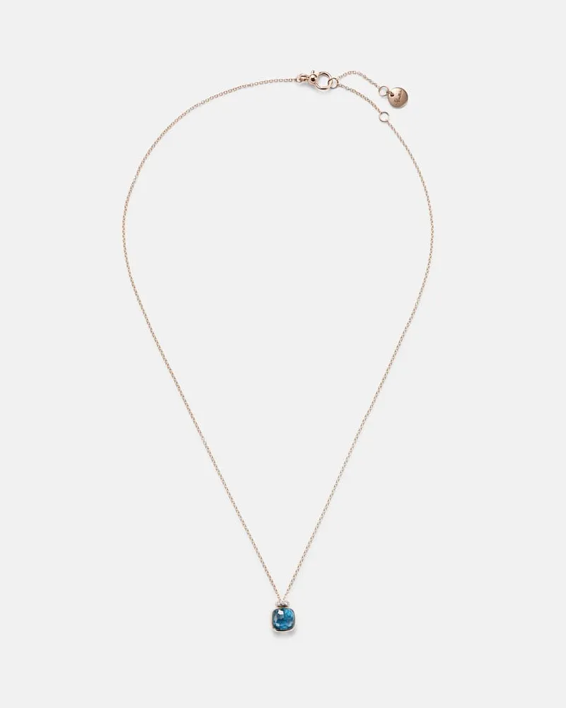 Pomellato Halskette Nudo Mini aus 18kt Rosé- und Weißgold mit Diamanten und London Blu Topas Gold