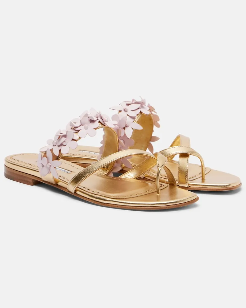 Manolo Blahnik Sandalen Fiosabi aus Metallic-Leder Rosa