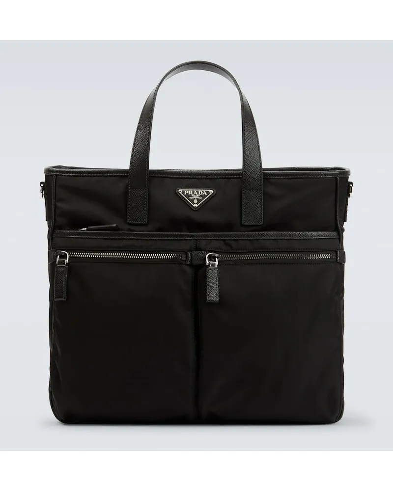 Prada Tote aus Re-Nylon mit Leder Schwarz