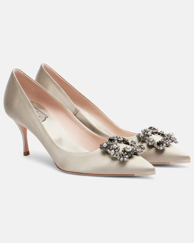 Roger Vivier Verzierte Pumps Flower Strass 65 aus Satin Grau