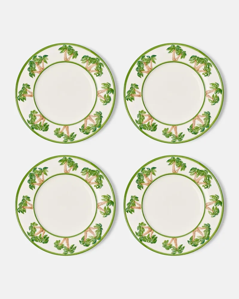 Les-Ottomans Set Palms aus vier Speisetellern Grün