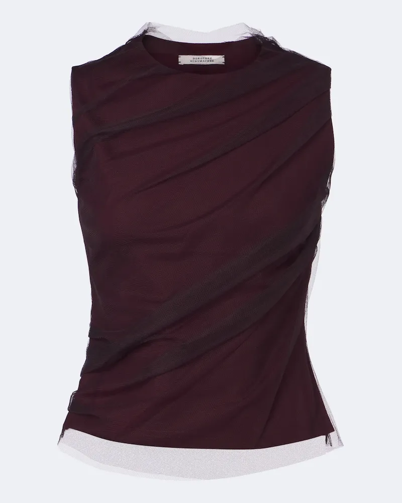 Dorothee Schumacher Top aus Jersey und Tüll Burgunderrot