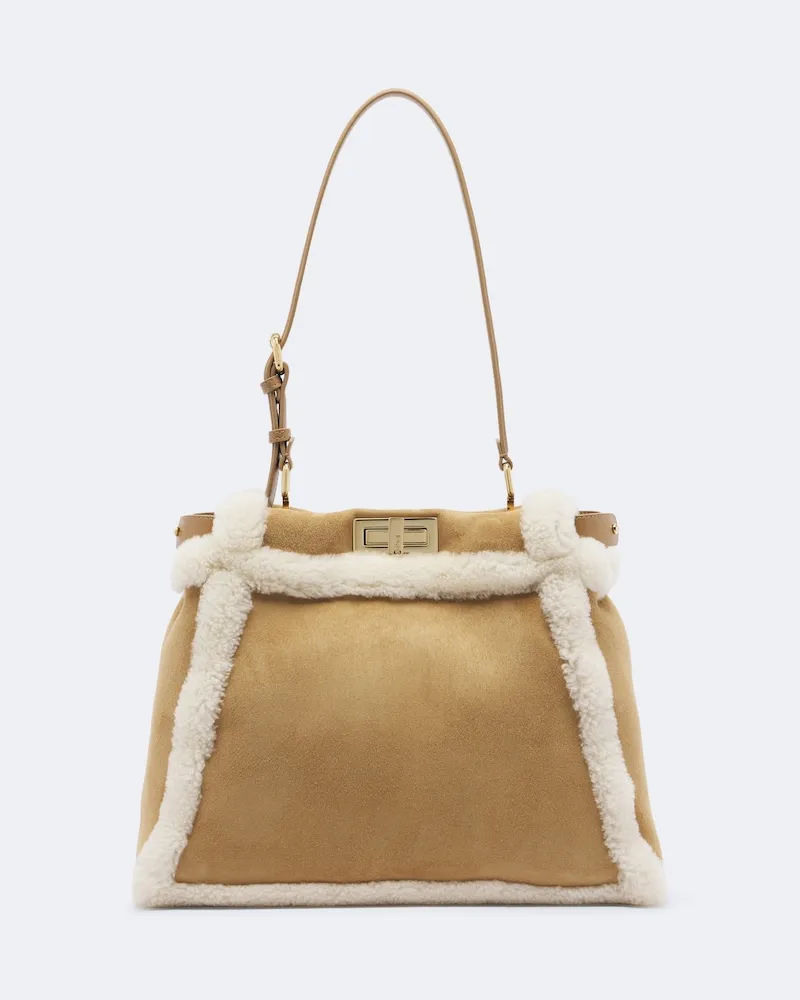 Fendi Handtasche Peekaboo® Medium aus Veloursleder Beige