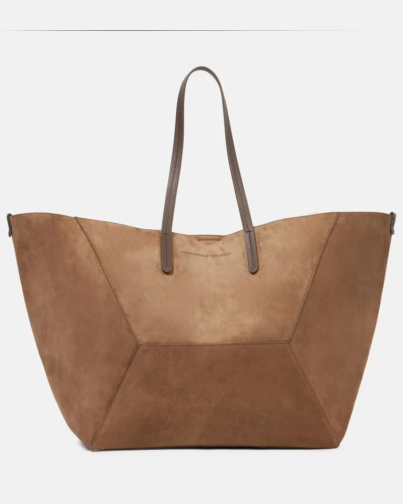 Brunello Cucinelli Tote Bag BC Duo Large aus Veloursleder Braun