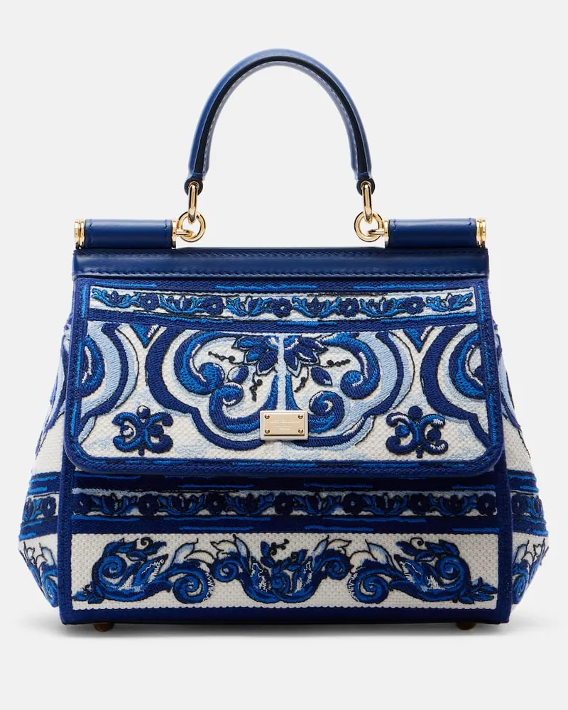 Dolce & Gabbana Tote Bag Sicily Medium Maiolica aus Canvas Blau