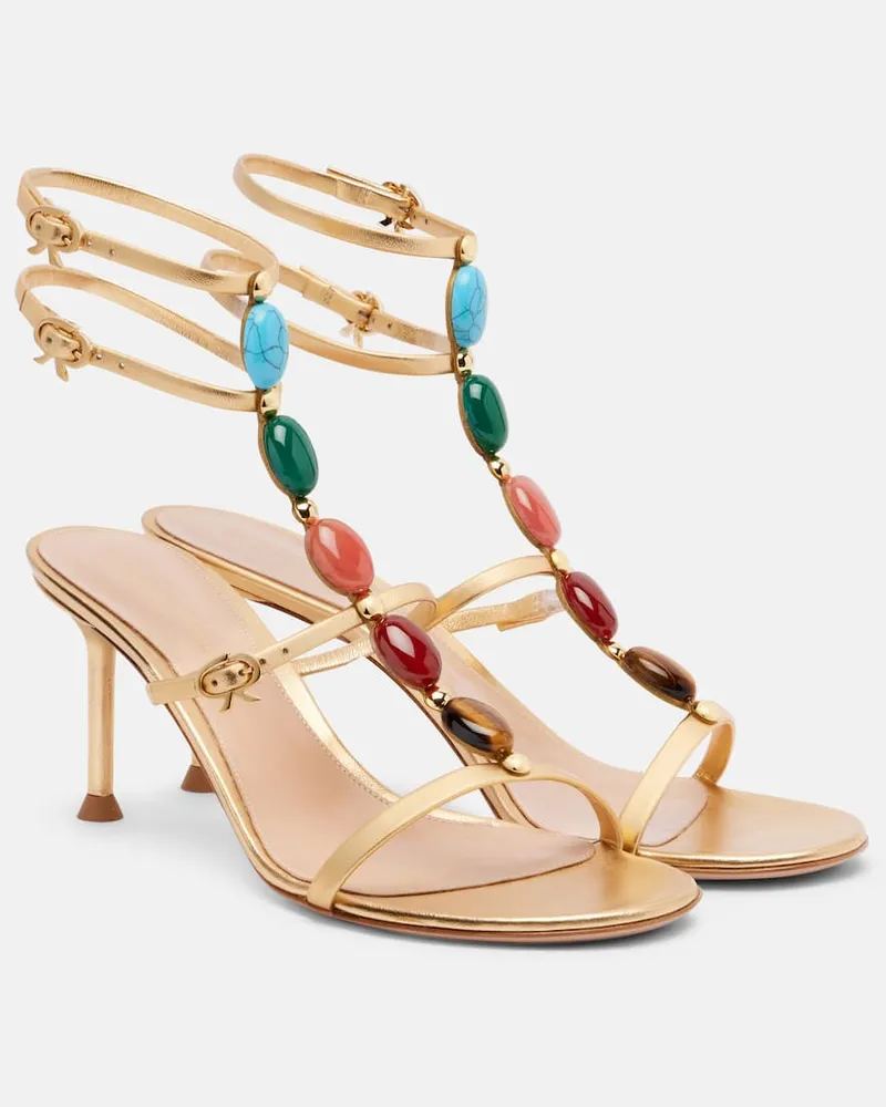 Gianvito Rossi Verzierte Sandalen aus Metallic-Leder Gold